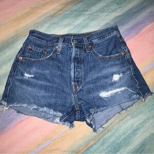 Levi's 501 shorts women size 25 high rise button fly denim cut off jeans blue